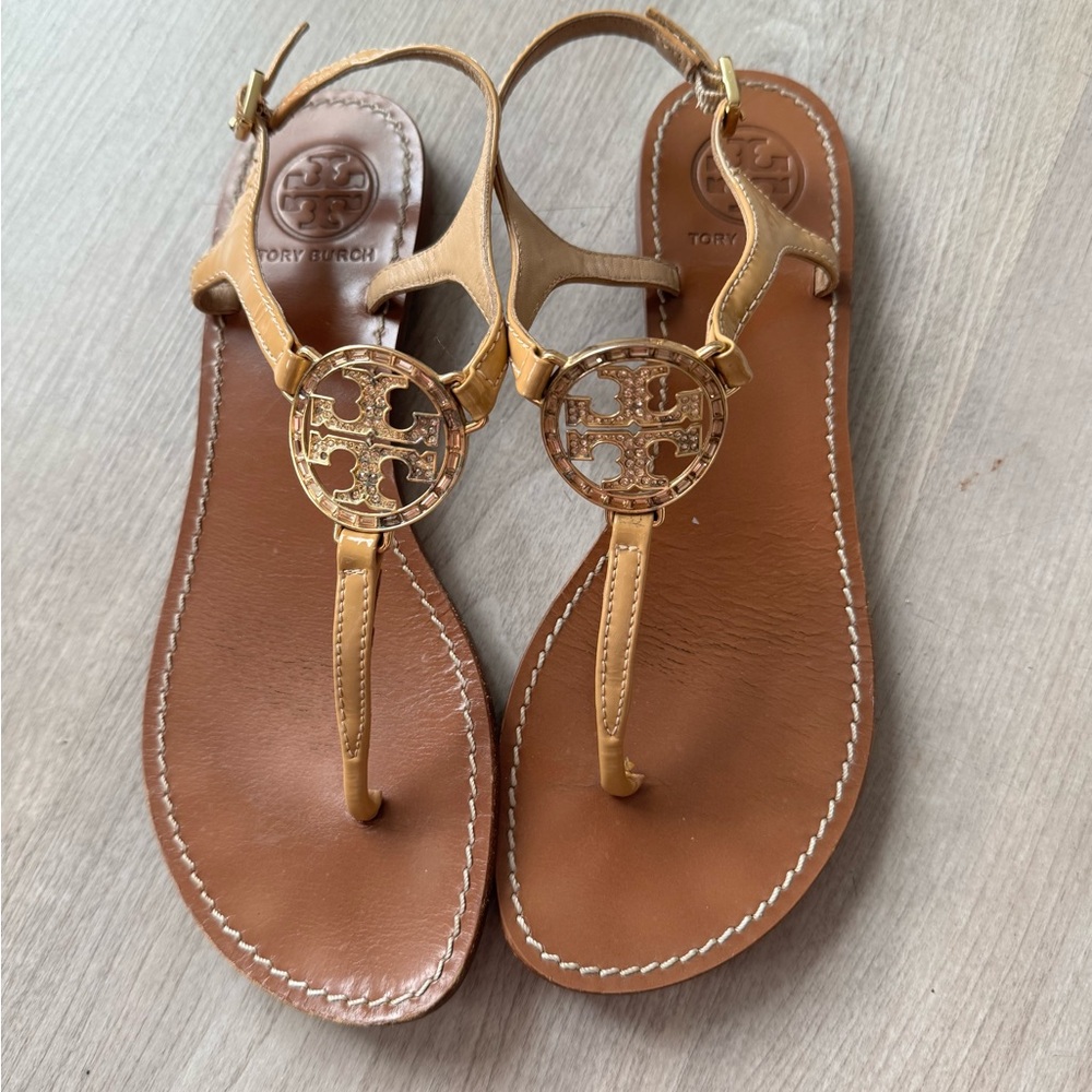 Tory Burch Tan and Gold Sandals